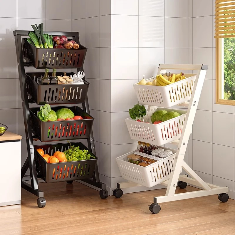 居厨厨置物架落地多层菜篮子家用推车零食收纳筐果蔬菜架子储物架