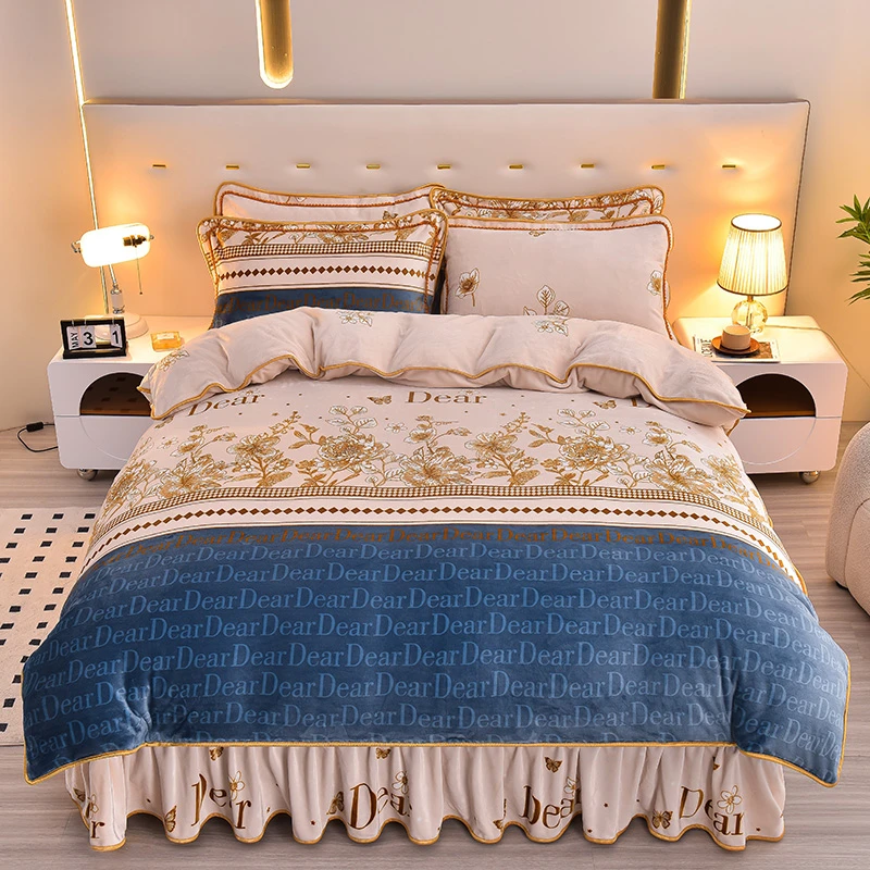 【莫奈】秋冬新款床裙款加绒加厚双面牛奶绒四件套加厚保暖床上用品