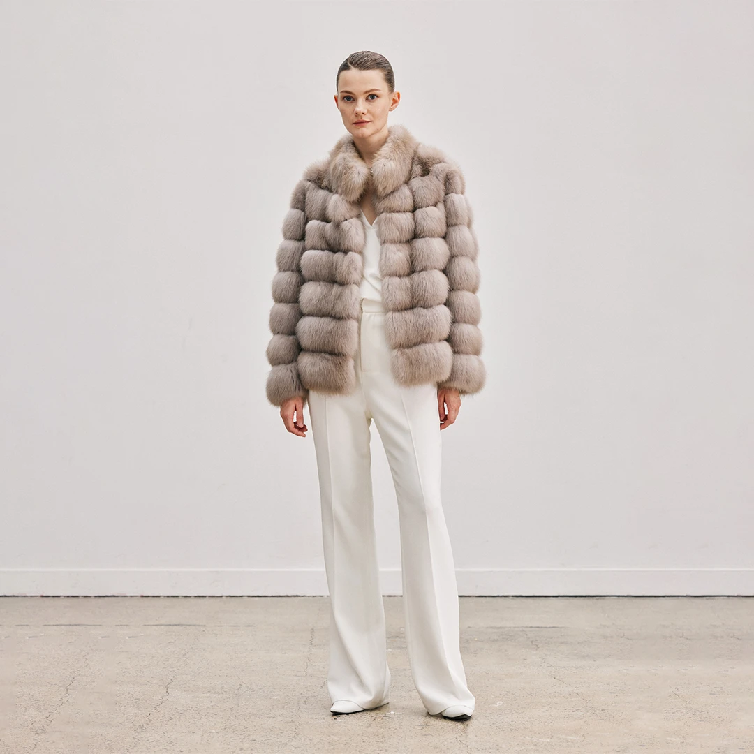 QIQIFUR 立领短款貂皮外套女秋冬新款皮草高奢名媛风气质貂皮大衣