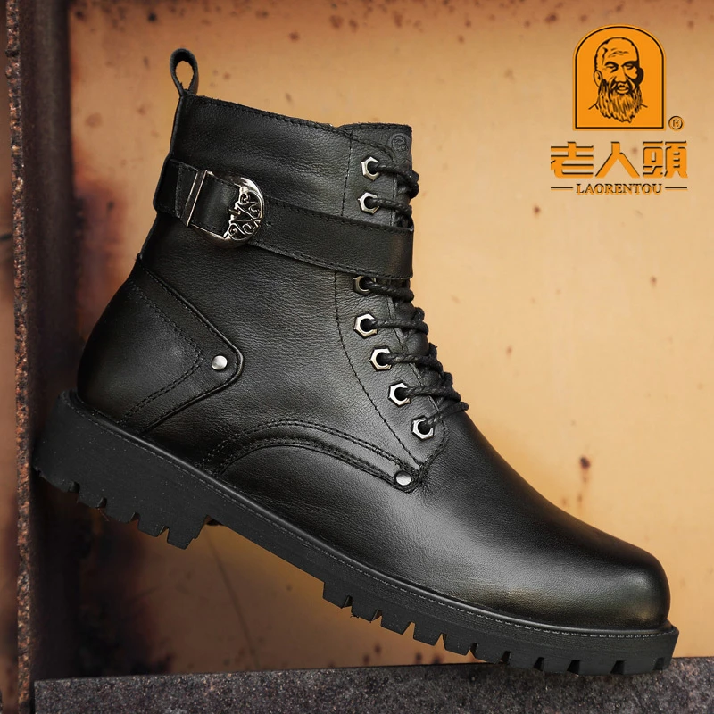 老人头马丁靴男冬季真皮高帮男鞋英伦风潮流中筒机车靴工装靴男靴