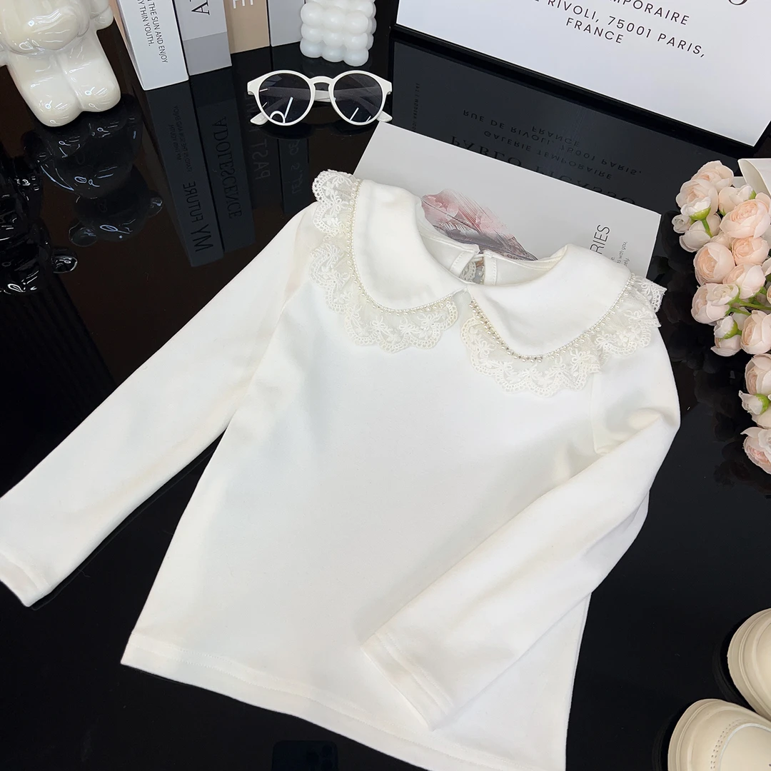 米卡家2024早秋女童新款百搭纯色简约长袖童装打底针织衫