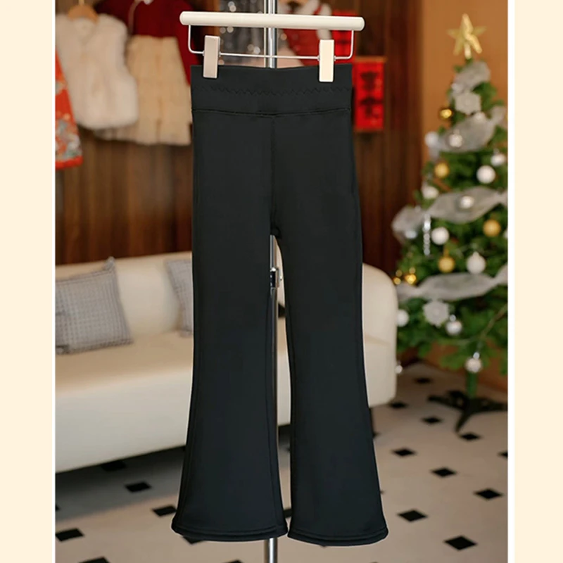 米卡家童装2024秋冬新款休闲加绒加厚黑色打底鲨鱼裤