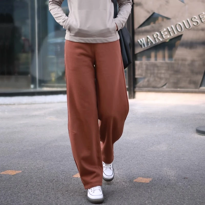 冬款加绒阔腿裤加厚镰裤宽松休闲保暖糯米裤高腰加长版显瘦运动