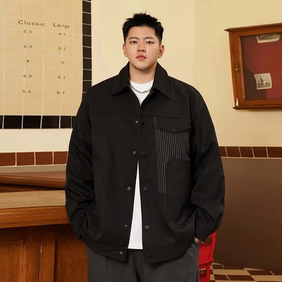 潮牌大码男装秋季2024新款休闲拼接外套翻领胖子宽松加肥加大夹克