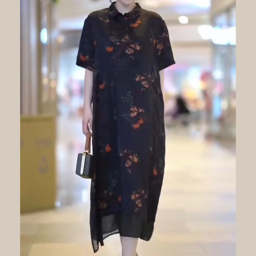 Q20045翻领气质优雅大版连衣裙