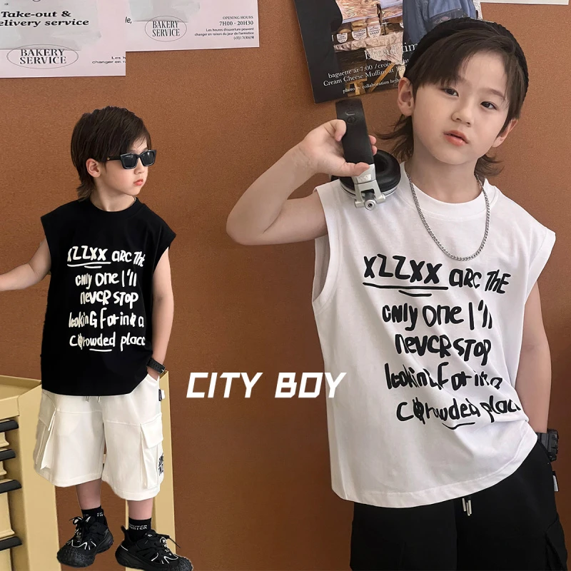 【纯棉背心】儿童背心2024夏装款薄男童短袖t恤中小童无袖洋气上衣A