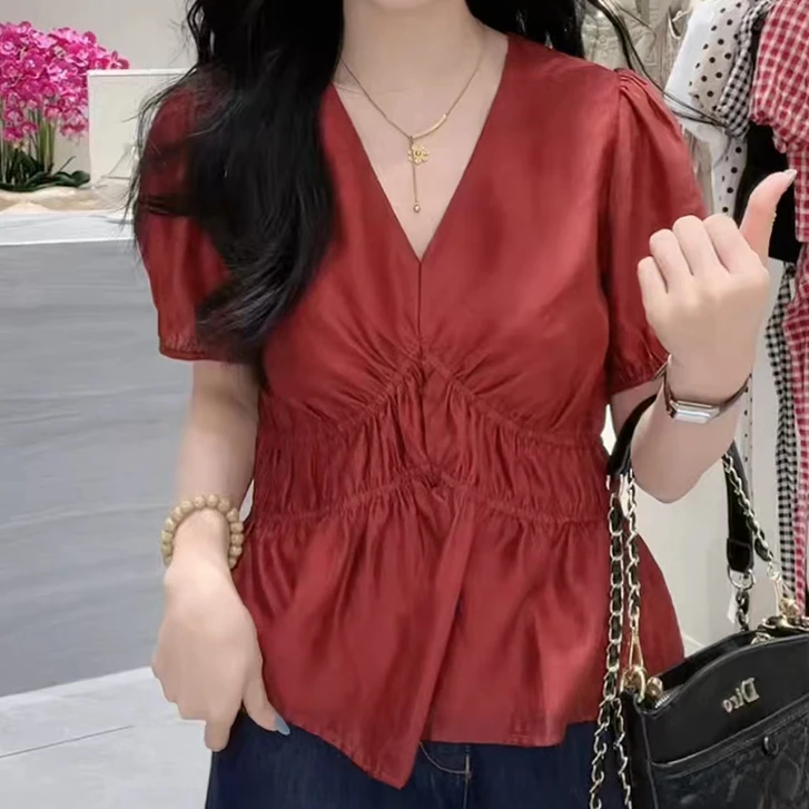 2025上新时尚通勤遮肉显瘦短袖衬衫女夏季高级感洋气百搭别致上衣