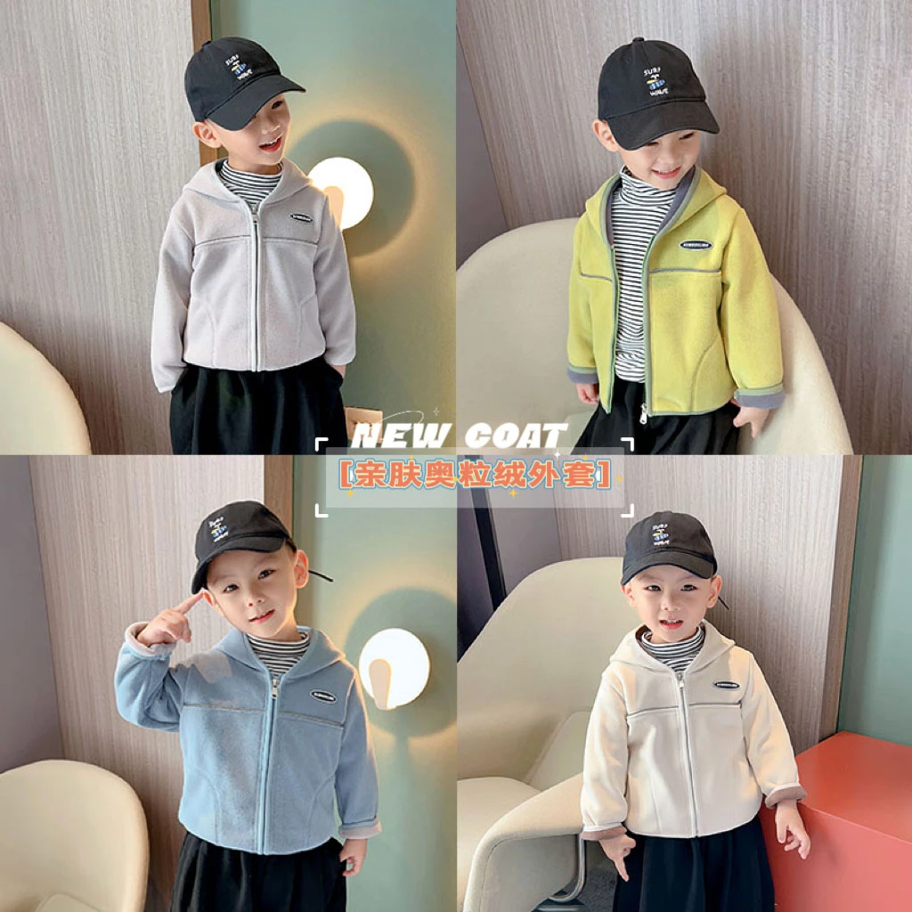 儿童秋冬男童连帽奥粒绒外套洋气2025新款冬季宝宝男孩加绒外出服