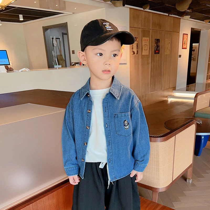 儿童秋装衬衣男童长袖衬衫春秋宝宝牛仔上衣薄外套男孩帅气衣服潮