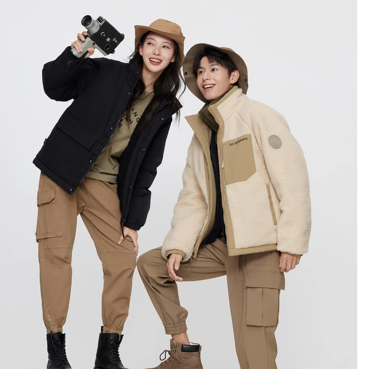 波司登户外露营双面穿羊羔绒休闲情侣百搭工装羽绒服潮流运动外套
