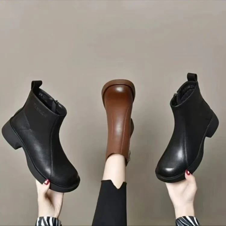 网红爆款马丁靴女秋冬单靴2024年新款加绒英伦风厚底中跟短靴子女