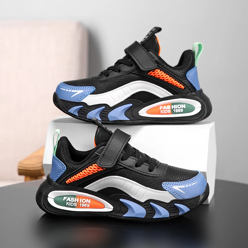 男童女童夏季春季网面透气旋转纽扣篮球鞋中大童学生老爹鞋休闲