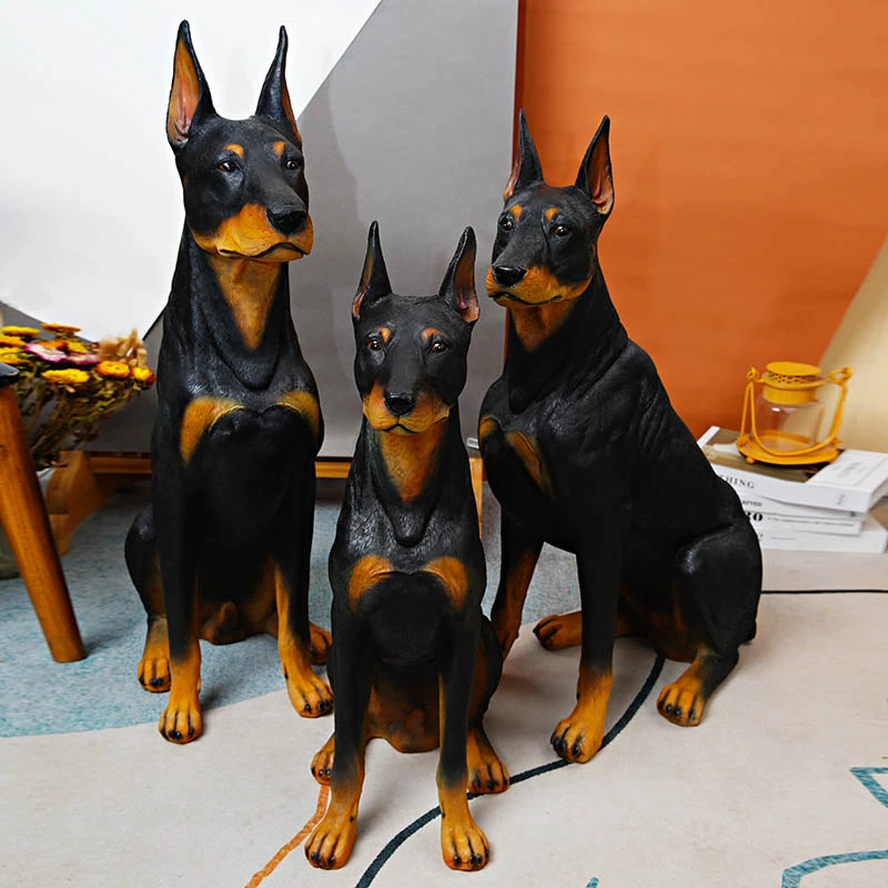 客厅狗狗摆设大型仿真杜宾犬摆件落地看门狗树脂电视柜装饰品
