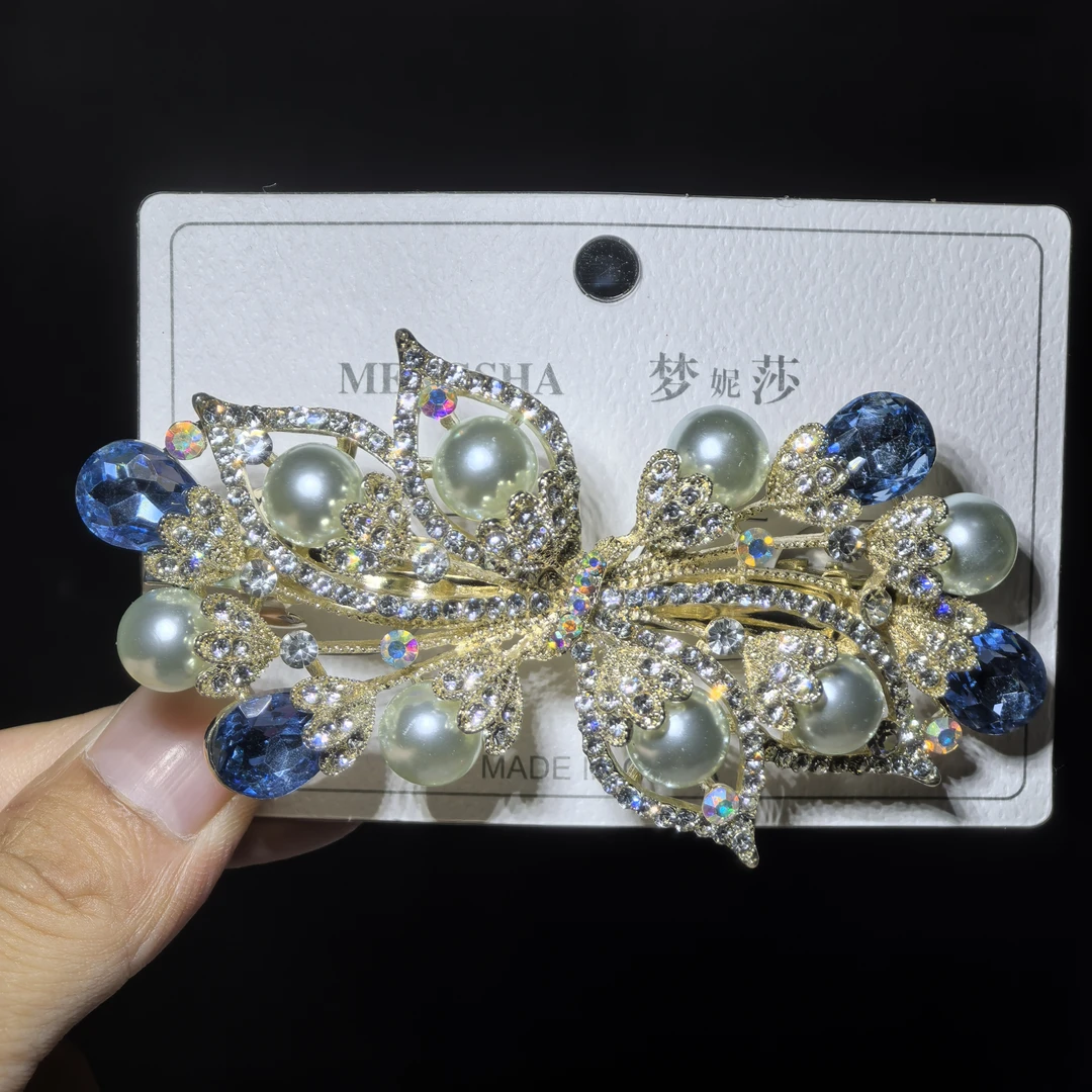 K9新款大号8cm珠珠蝴蝶结高档发夹