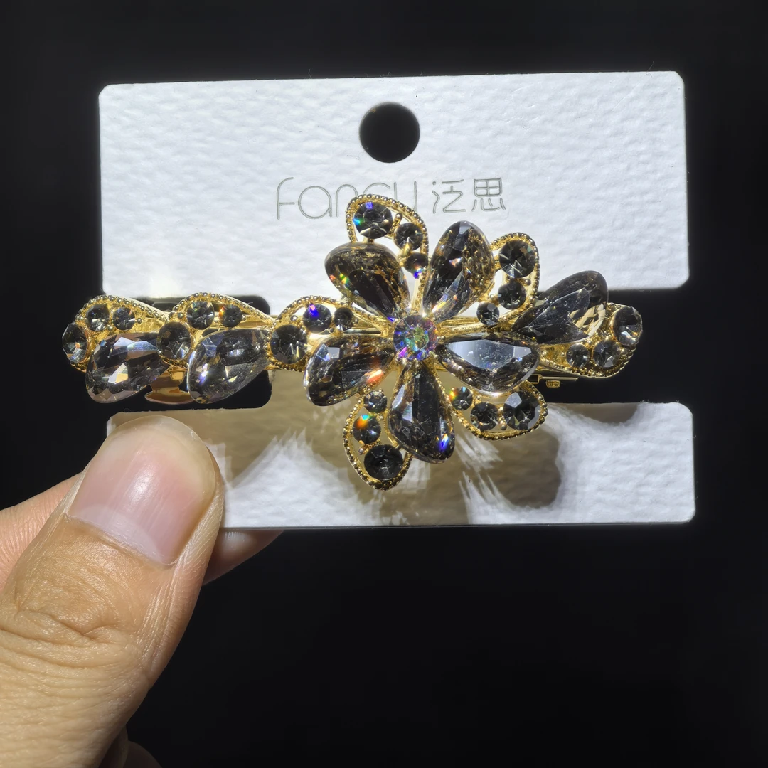 泛思新款小号6cm透灰花朵高档发夹