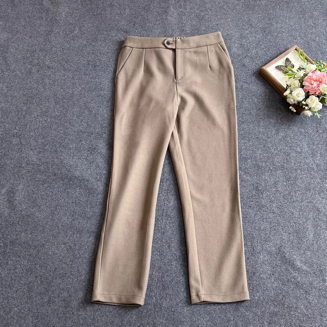 (B品)女士休闲商务通勤加绒休闲毛呢裤0518