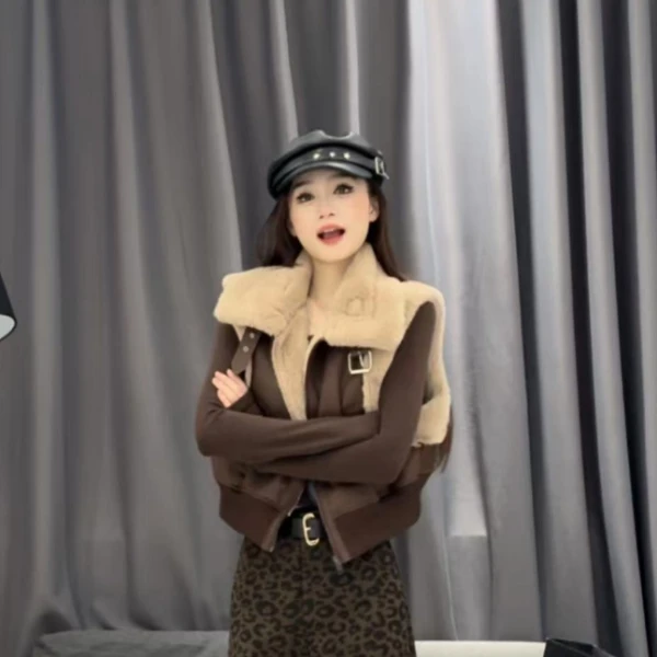 猫猫定制--[W102]韩系百搭复古洋气翻领拉链显瘦时尚别致无袖马甲