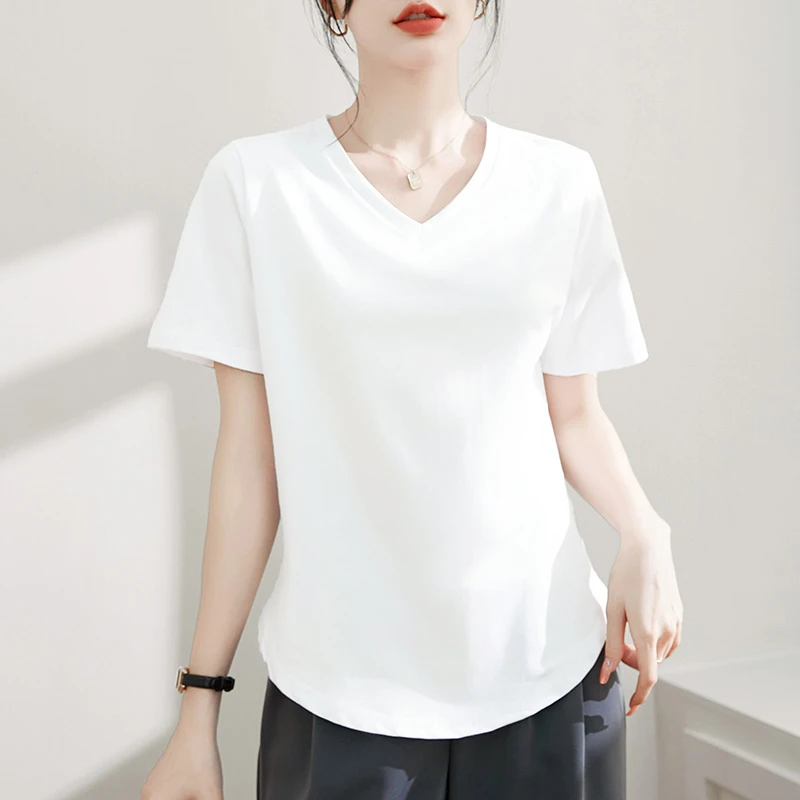 下摆双UT恤女短袖休闲新款显瘦上衣纯色夏季时尚小个子半袖体恤女
