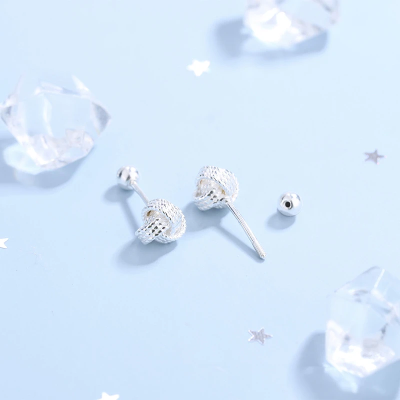 足银耳饰 S999足银环缠圆形拧螺丝耳钉女简约耳钉免摘养耳洞饰品