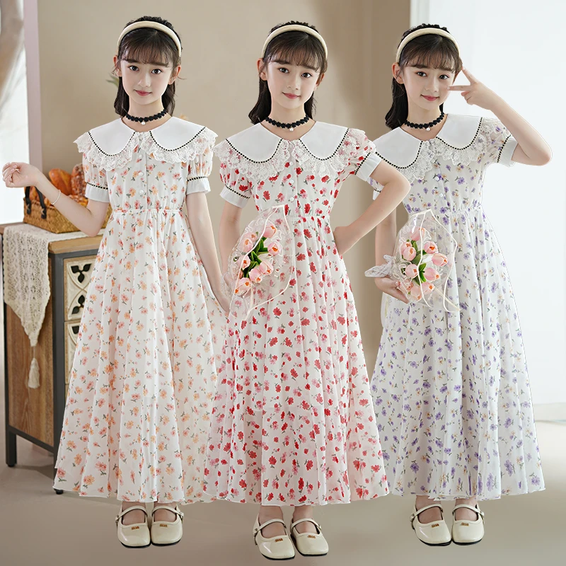 女童夏季小清新碎花长款连衣裙2025新款儿童洋气显瘦气质裙公主裙