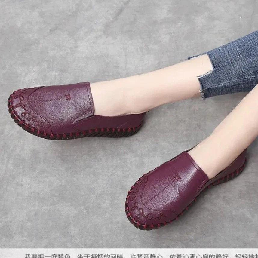 2023闰月妈妈鞋真皮复古风软底套脚女鞋
