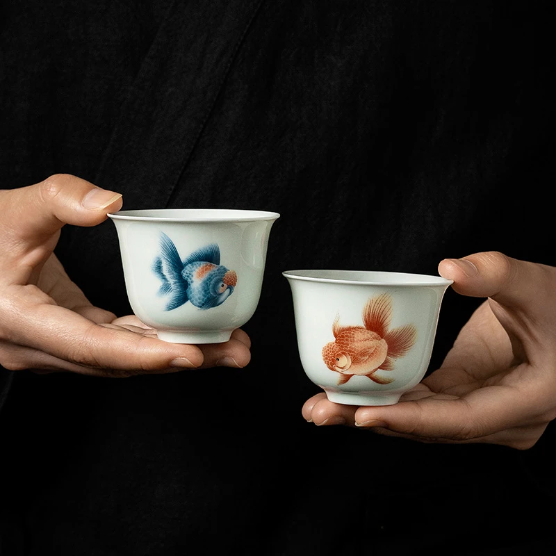 白瓷茶杯套装主人杯个人专用高档情侣对杯功夫茶品茗杯陶瓷金鱼杯