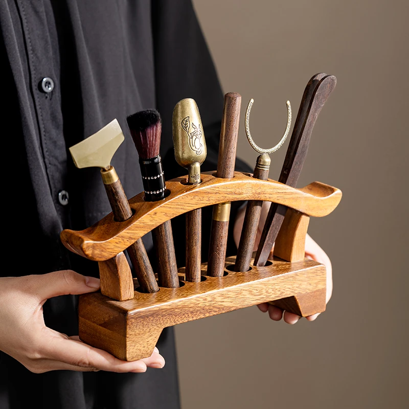 胡桃木茶道架子六君子套装配件大全茶桌茶刀茶夹茶刷泡茶工具茶具