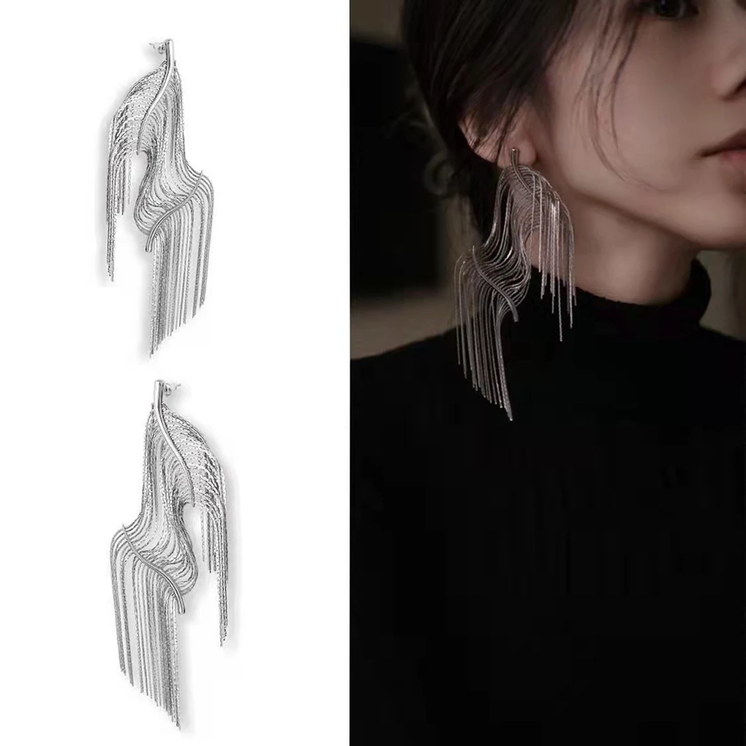 铜合金耳饰 粼粼流苏耳环欧美小众设计夸张冷淡风高级感耳饰