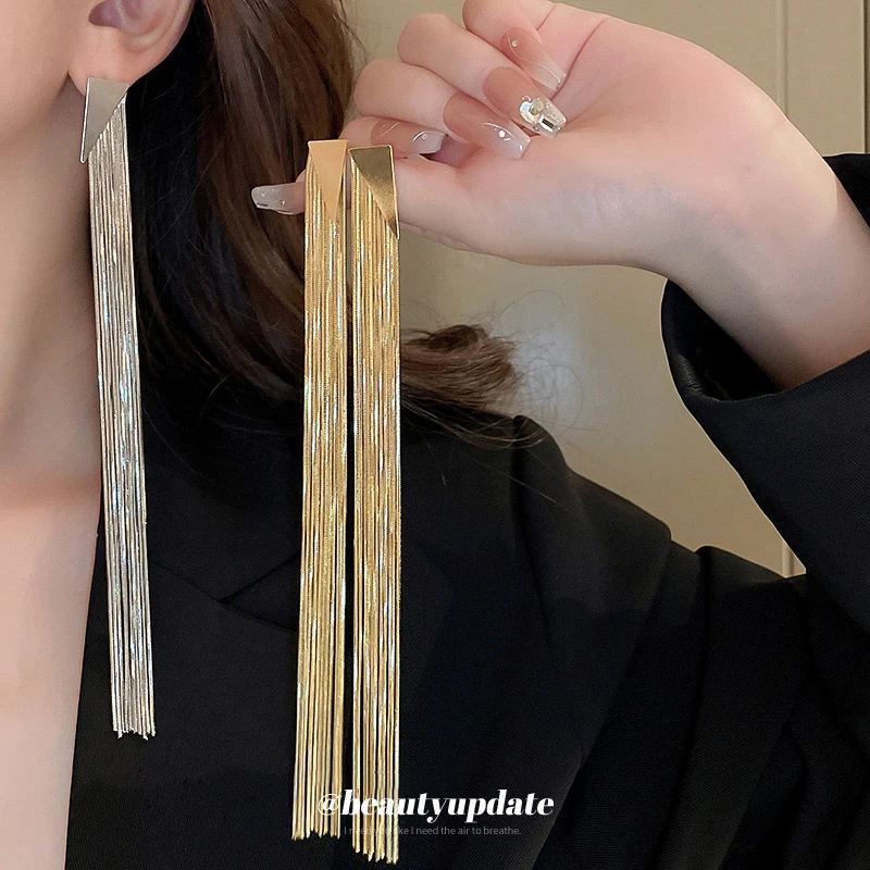 合金耳饰 电镀长款流苏三角耳环时尚轻奢高级感耳坠欧美