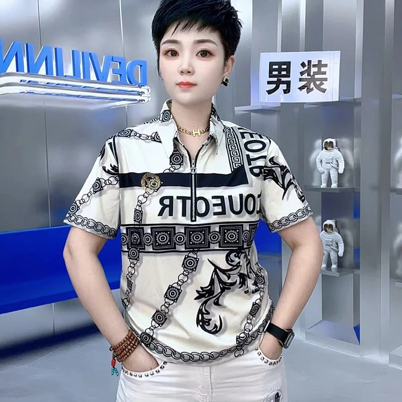 【冰丝短袖】夏季新款冰丝半袖拉链爆款网红洋气男士夏季穿搭套装