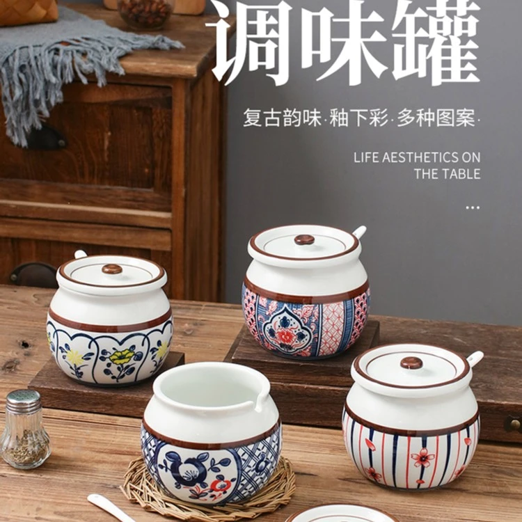 中式厨房陶瓷耐高温油泼辣子辣椒罐家用盐罐鸡精味精糖调味调料罐