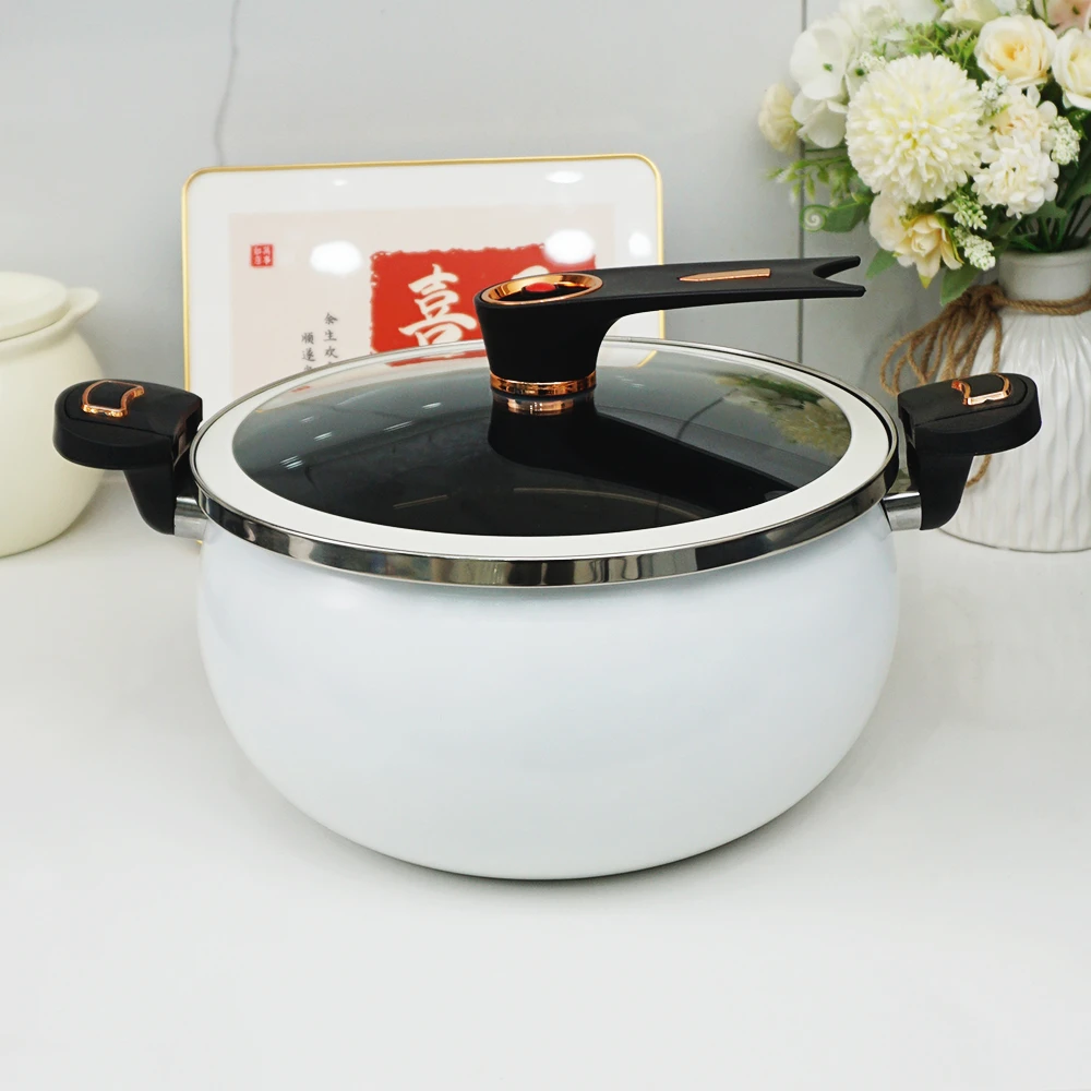 家用白色胖墩墩搪瓷微压韩式双耳煤气灶用7L大容量