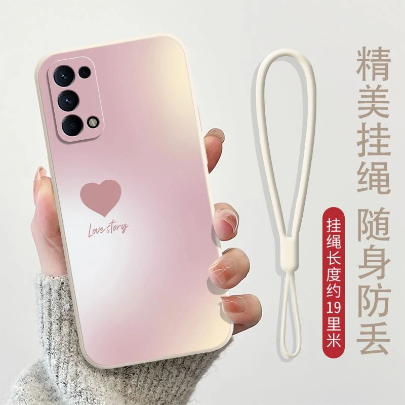 爱心OPPOReno5 Reno5K手机壳液态硅胶保护套全包直边防摔软壳女款