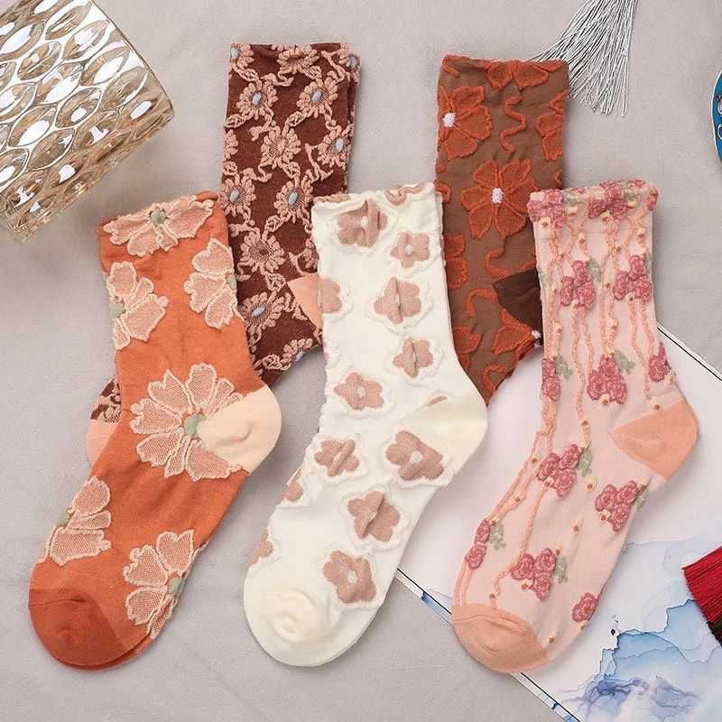 【拍一发五】袜子女士中筒袜立体浮雕设计柔软舒适女士长筒袜子