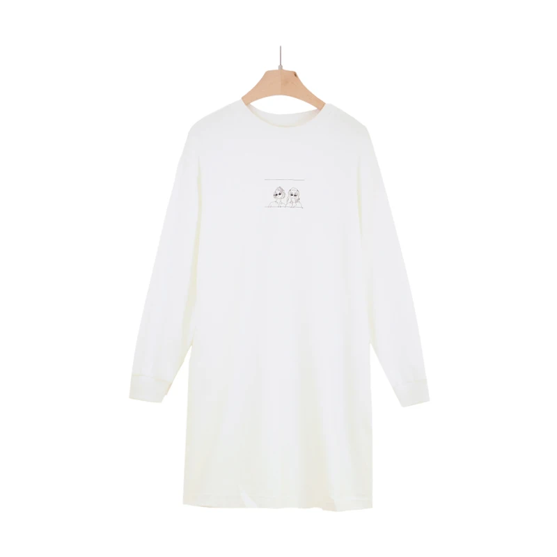 【素墨原创】春秋季中长款纯色印花圆领卫衣 11001-339