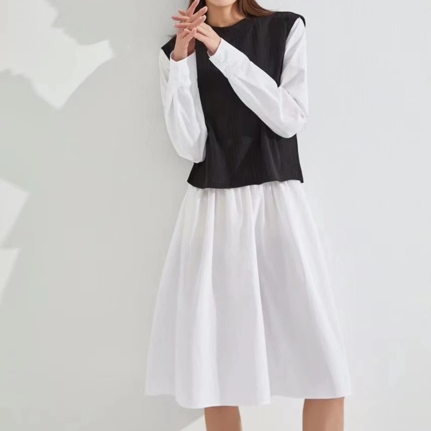 【小暖棠】初秋两件套中长款长袖连衣裙 11136