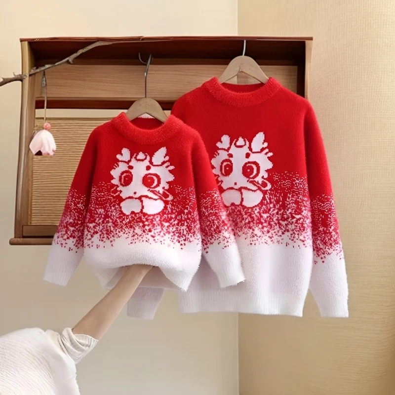 龙龙款亲子装毛衣#大红