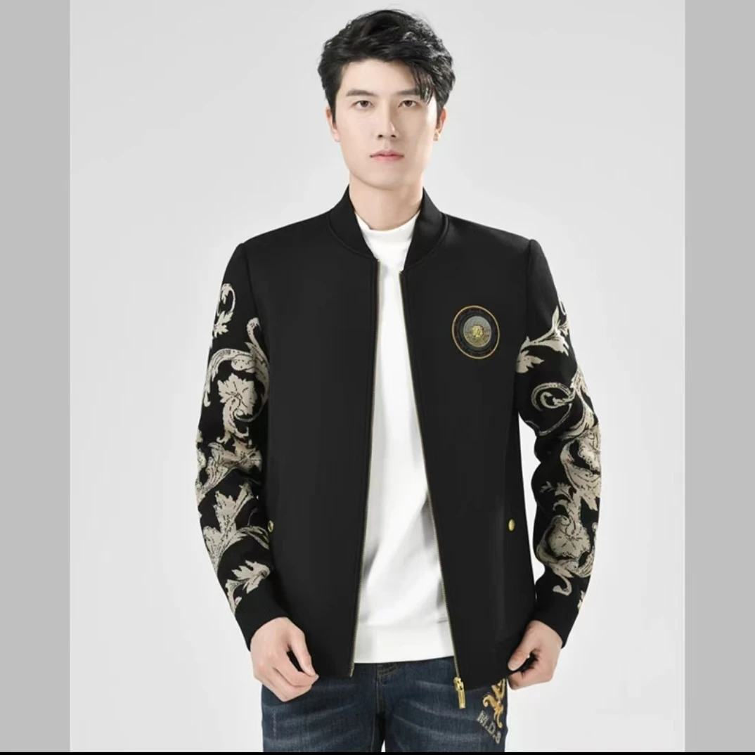 美杜莎2024秋冬新款时尚潮流商务休闲刺绣夹克外套JK8897