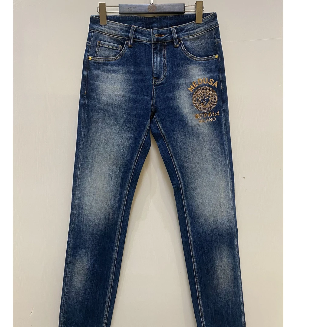 美杜莎高端轻奢时尚休闲刺绣牛仔裤长裤24002