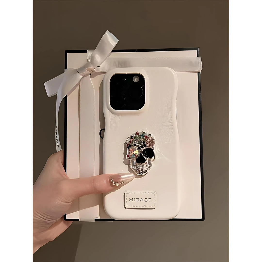 白闪钻骷髅头适用苹果15promax手机壳iphone14pro/13防摔12华为70