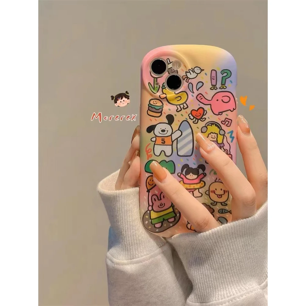 趣味卡通可爱动物渐变适用苹果15手机壳iphone14pro/13全包12软