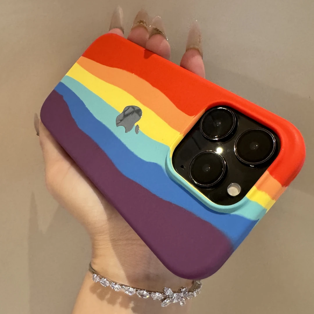 新款液态硅胶彩虹适用苹果15promax手机壳iphone14pro耐脏13防摔