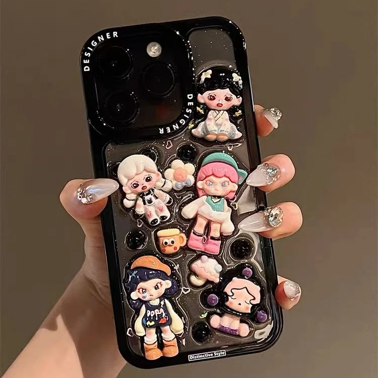 立体朵拉卡通适用苹果15promax手机壳iphone14pro/17少女12滴胶16