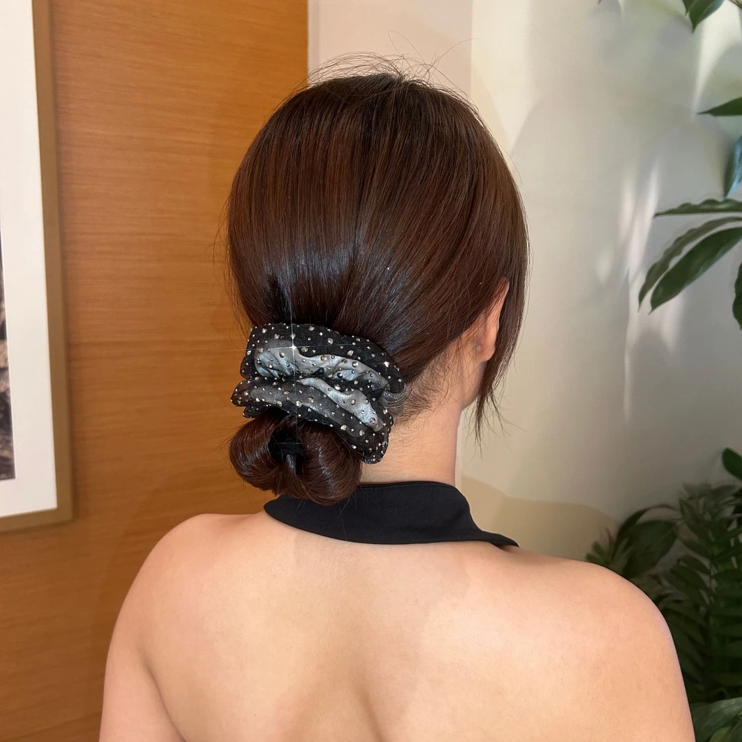 新款韩国水钻大肠发圈优雅气质高级感丸子头发绳咋丸子头皮筋发饰