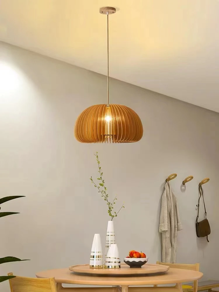原木奶油餐厅吊灯南瓜灯卧室床头灯书房木风阳台客厅简约新中式