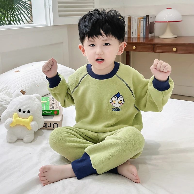 儿童睡衣男童秋冬季奥粒绒加厚款双面绒宝宝男孩中小童家居服套装