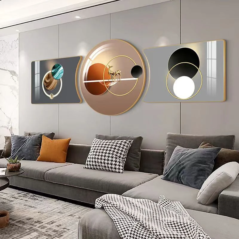 现代轻奢晶瓷装饰画三联大高级气山水壁画沙发背景墙客厅玄关挂画