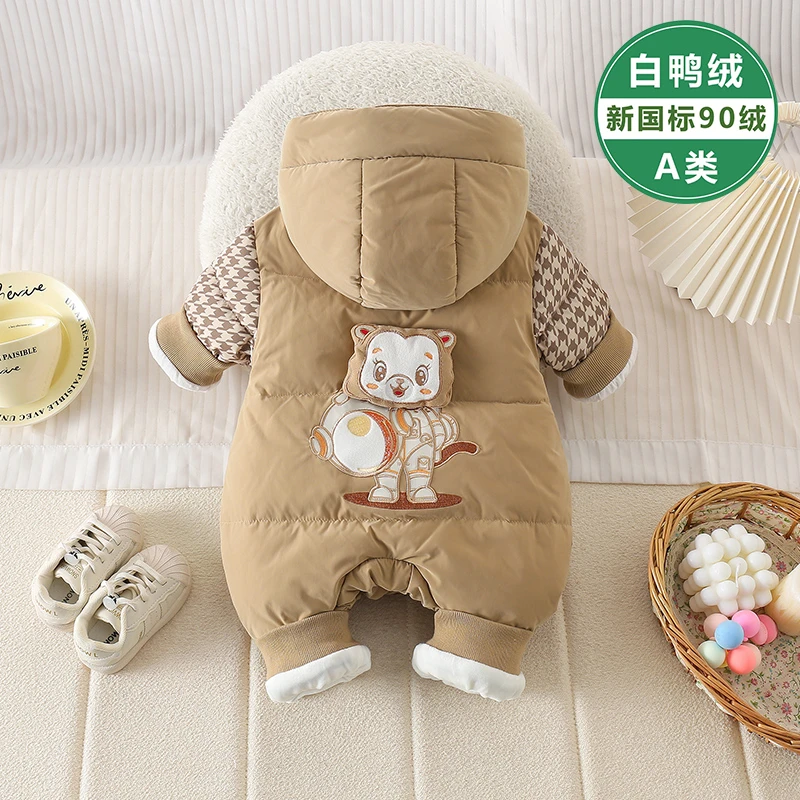 LL婴儿冬装羽绒连体衣可爱卡通太空鼠90白鸭绒宝宝羽绒服MG24010