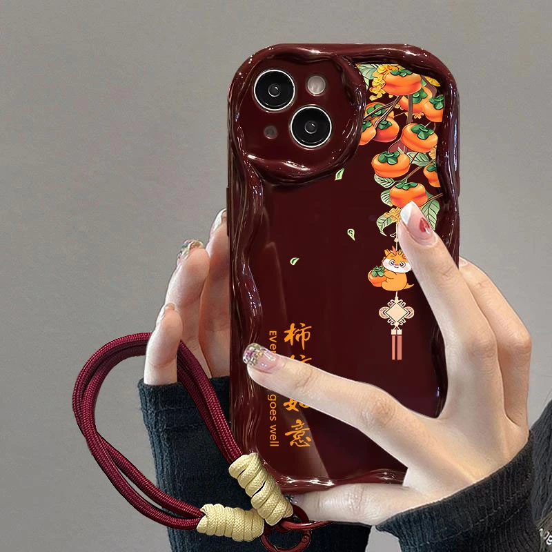 富典柿柿如意苹果15iPhone14promax华为vivo小米OPPO曲边纹手机壳