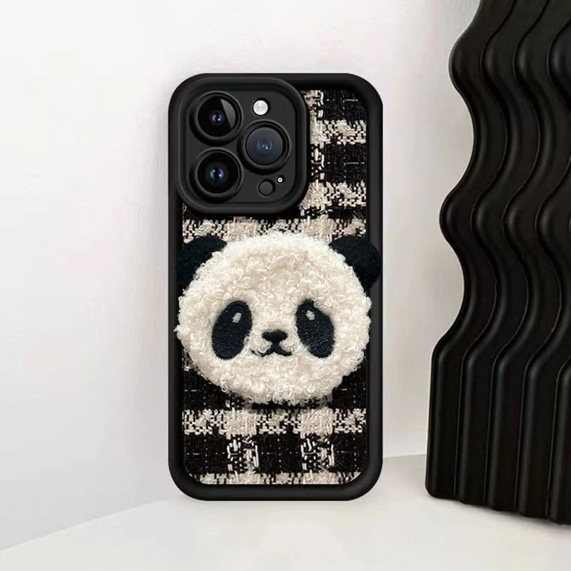 富典毛绒熊猫苹果15iPhone14华为OPPO小米vivo相框精孔女款手机壳
